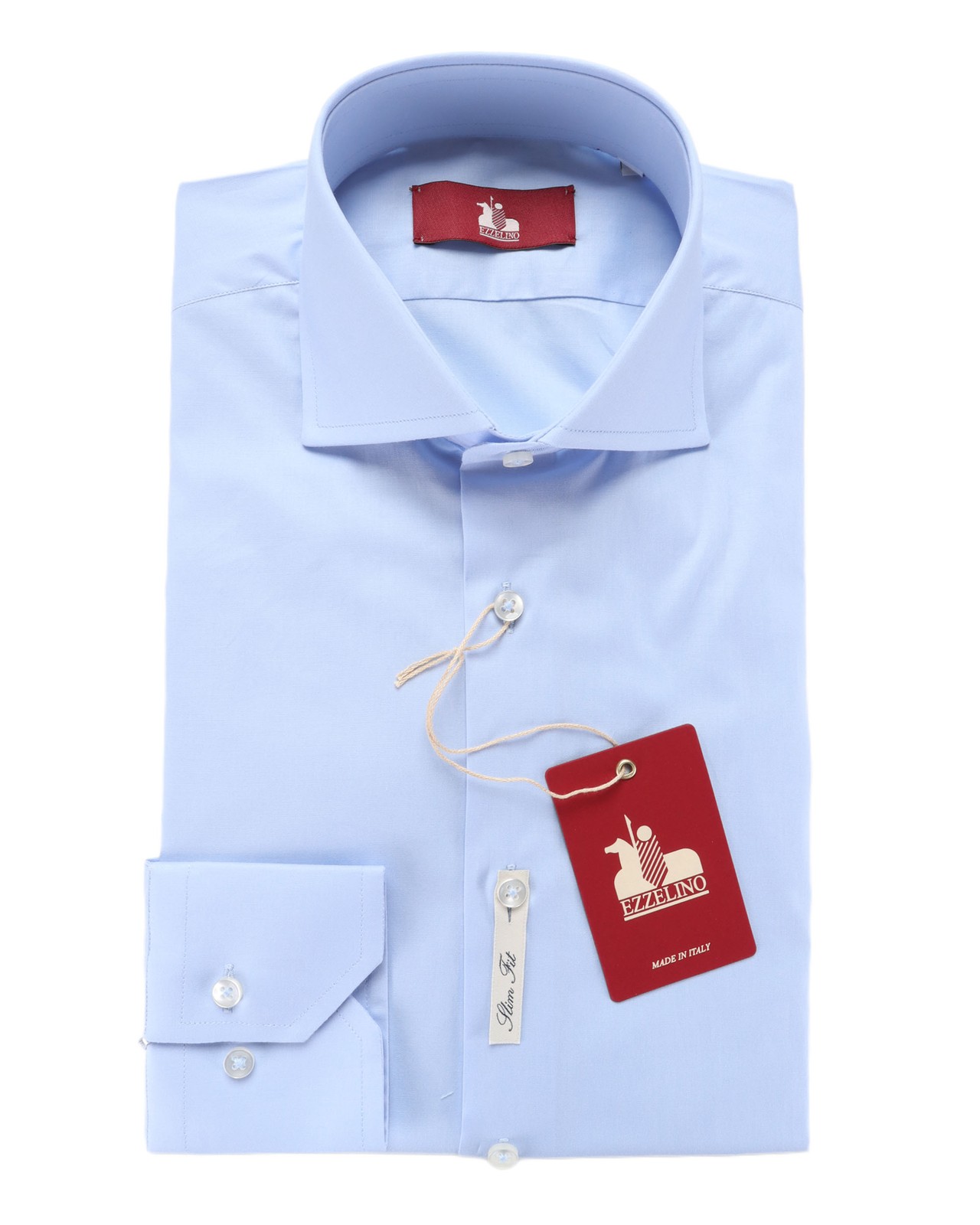 NWT EZZELINO DRESS SHIRT solid sky stretch cotton Italy L slim fit