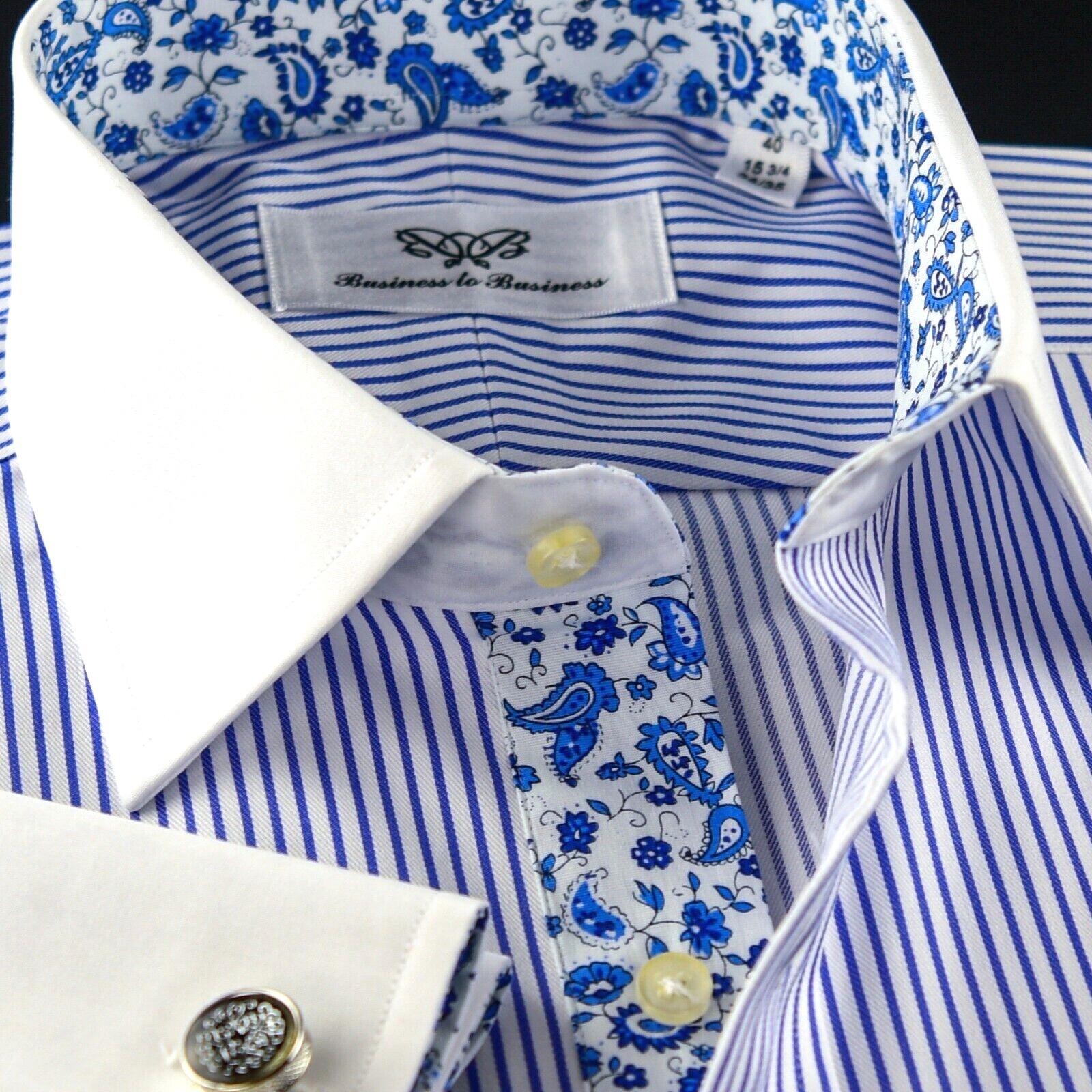 Blue Winchester Business Shirt With Paisley Inner Lining Fashionable Design