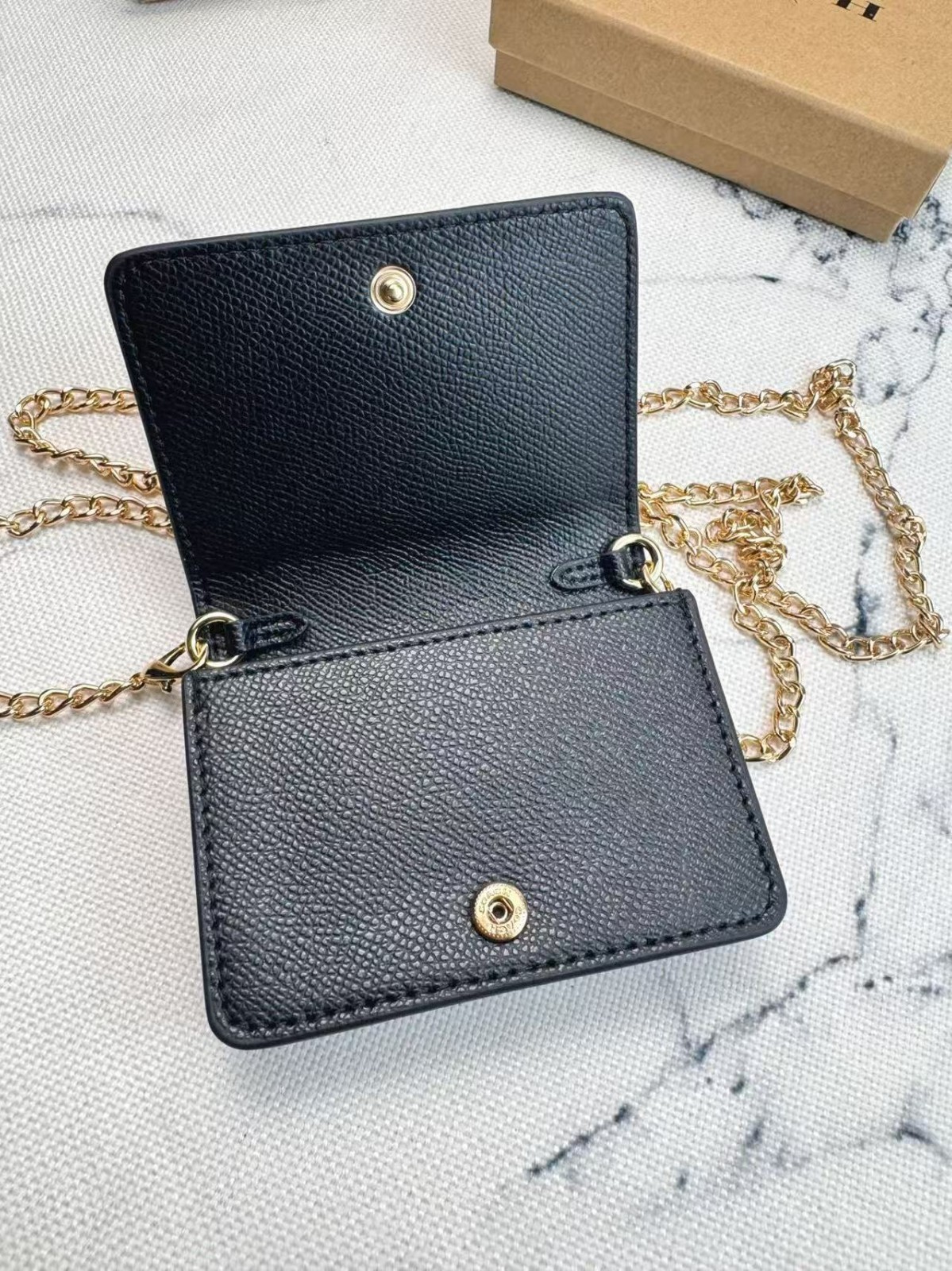 NWT NEW Coach Mini Leather Wallet On a Chain Black C0059 with the box