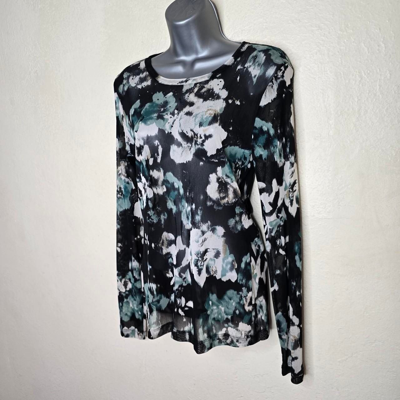 Karen Kane Abstract Floral Sheer Mesh Rhinestone Accent Top