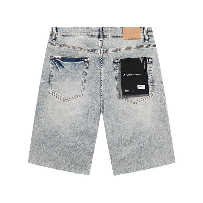 purple Brand Light Wash Faded Blue Camo Distressed Jorts Men’s