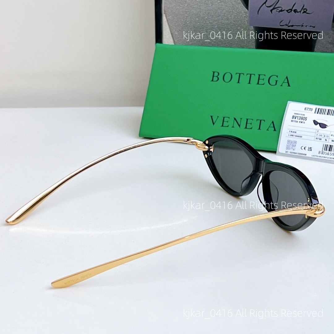 Bottega Veneta Knot BV1390S Cat Eye Sunglasses for Women Black Gold Authentic