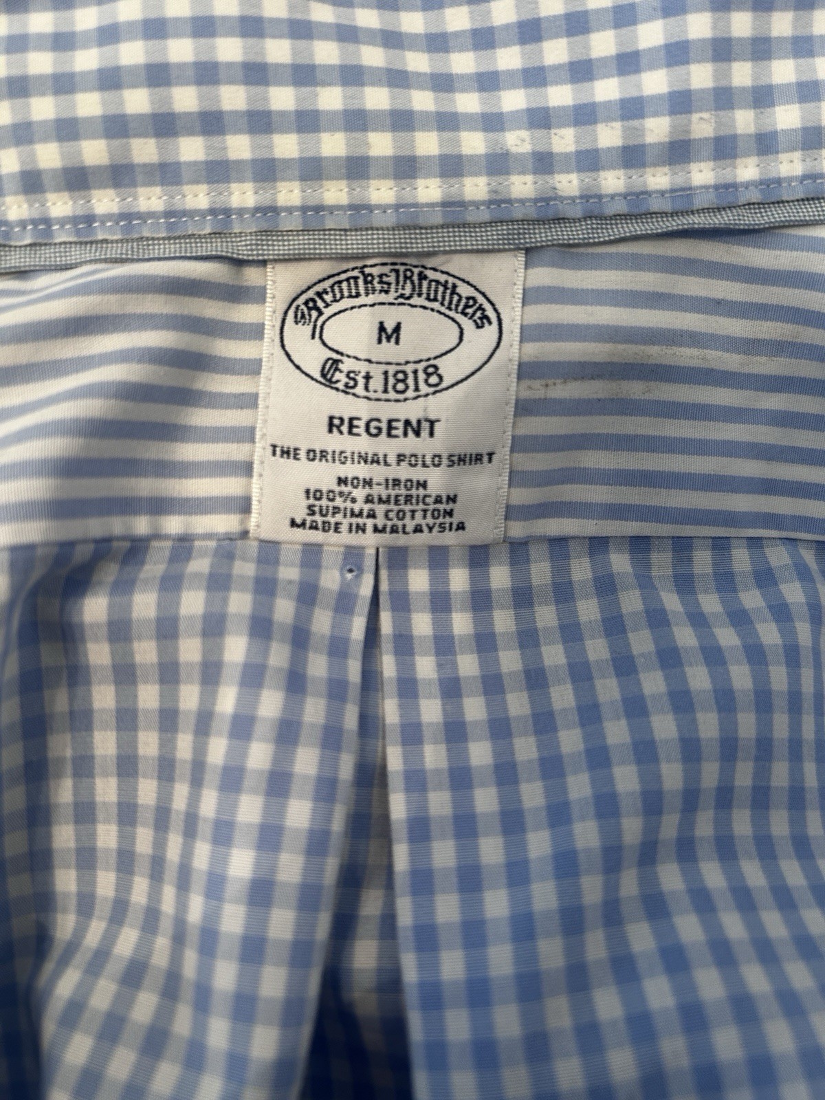 Brooks Brothers Dress Shirt Size Medium White & Blue Checkered Regent Fit