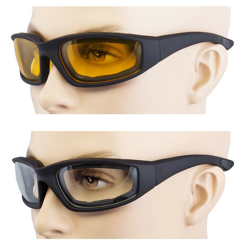 3 Pair Chopper Riding Motorcycle Glasses Clear Smoke Yellow, Padded, Comfortable
