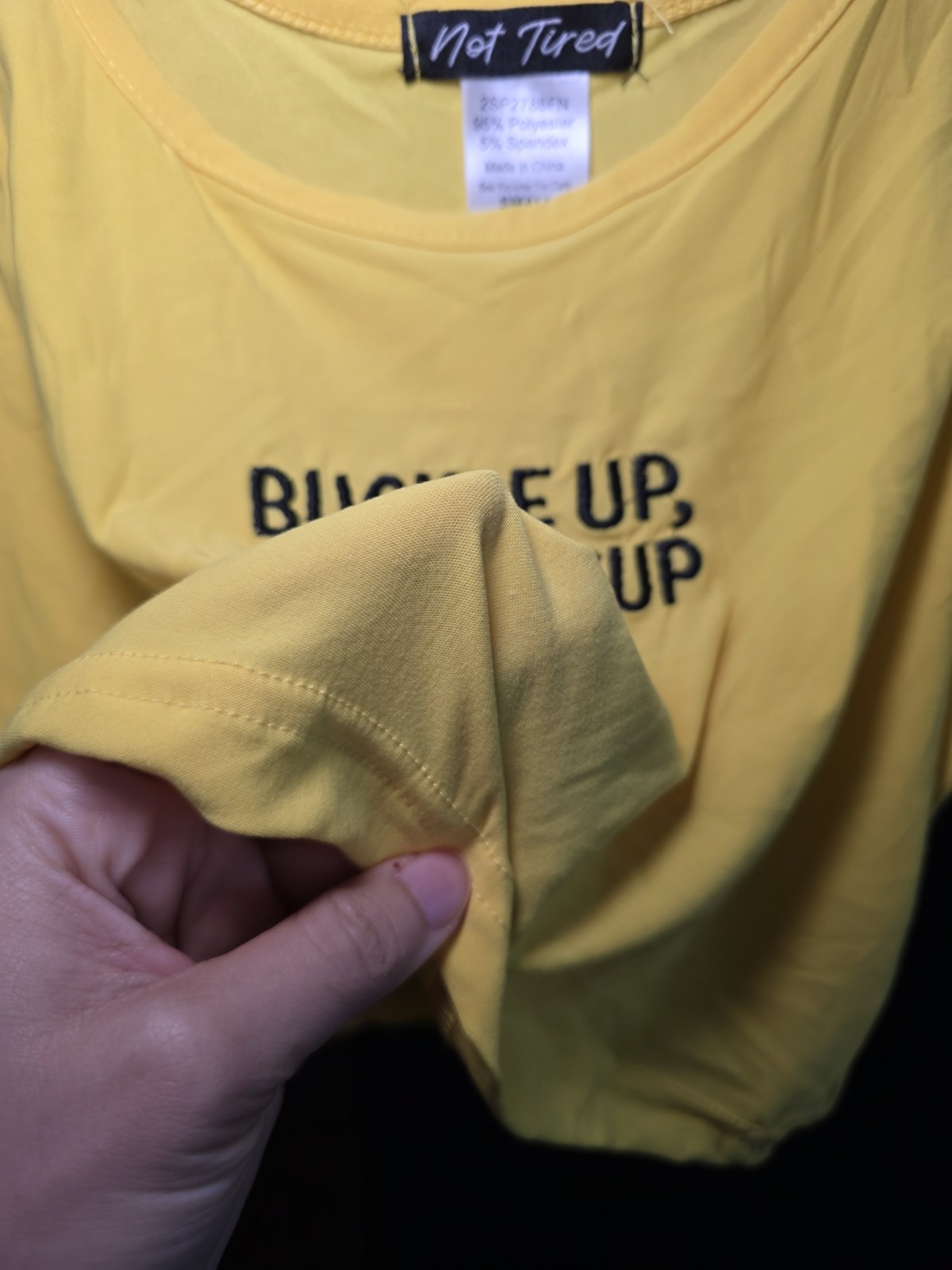 Not Tired Yellow Embroidered ‘Buckle Up Buttercup’ Cropped Sleeveless Tank S/M