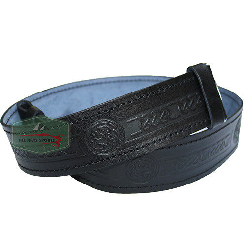 Scottish Highlander Black Leather Embossed Kilt Belt
