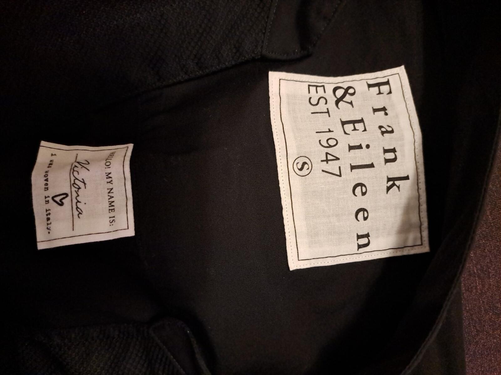 Frank & Eileen Victoria Italian Tuxedo Shirt Black Size S EUC Returns Accepted