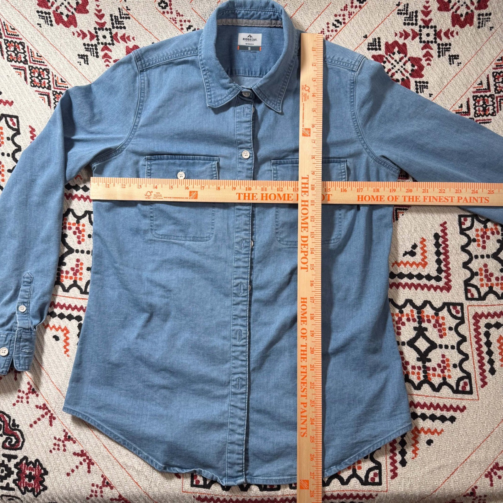 Ridgecut Toughwear Light Wash Denim Button Down Shirt Women Small Blue Utility
