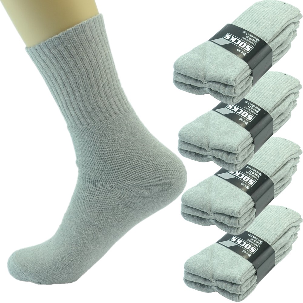 3-12 Pairs Men Gray Sports Athletic Work Crew Socks Cotton Long Size 9-11 10-13