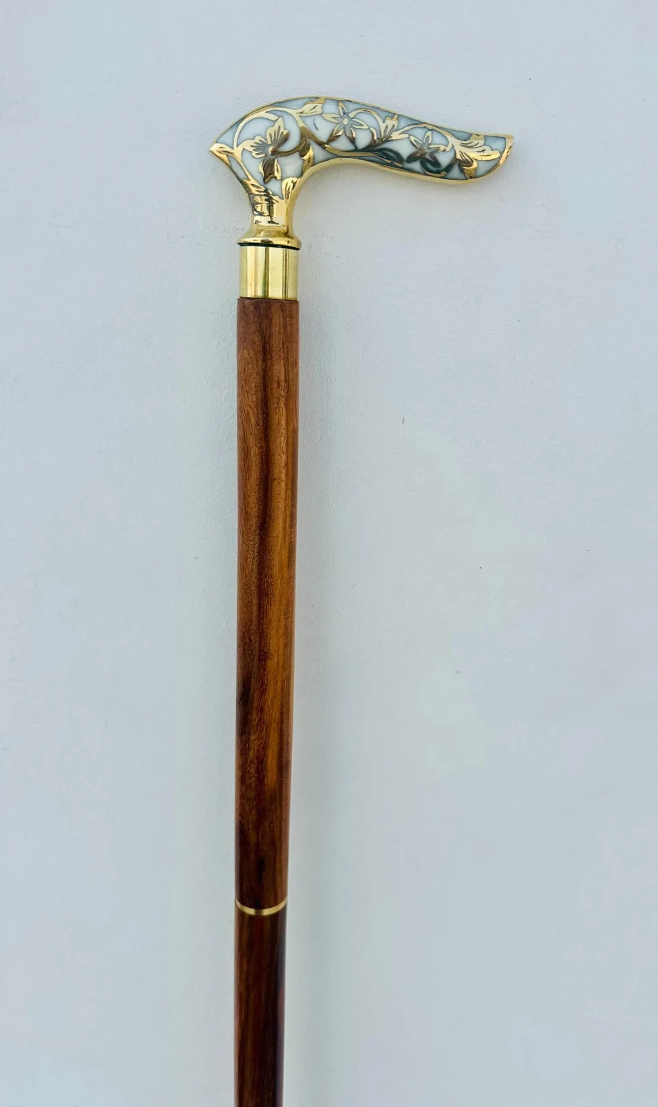 Handcrafted Floral Brass Cane Handle – Vintage Decorative Walking Stick Top