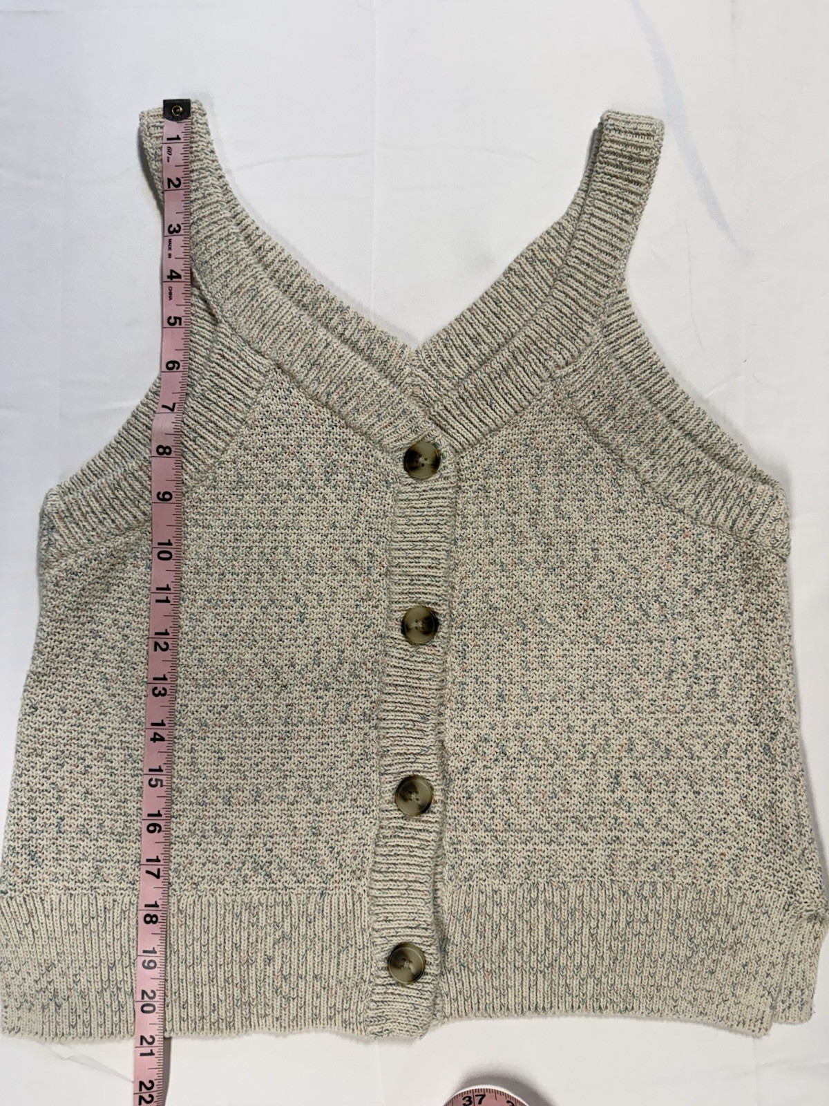 Madewell Womens Small Speckled Knit Sweater Tank Button Front VNeck Cotton Blend