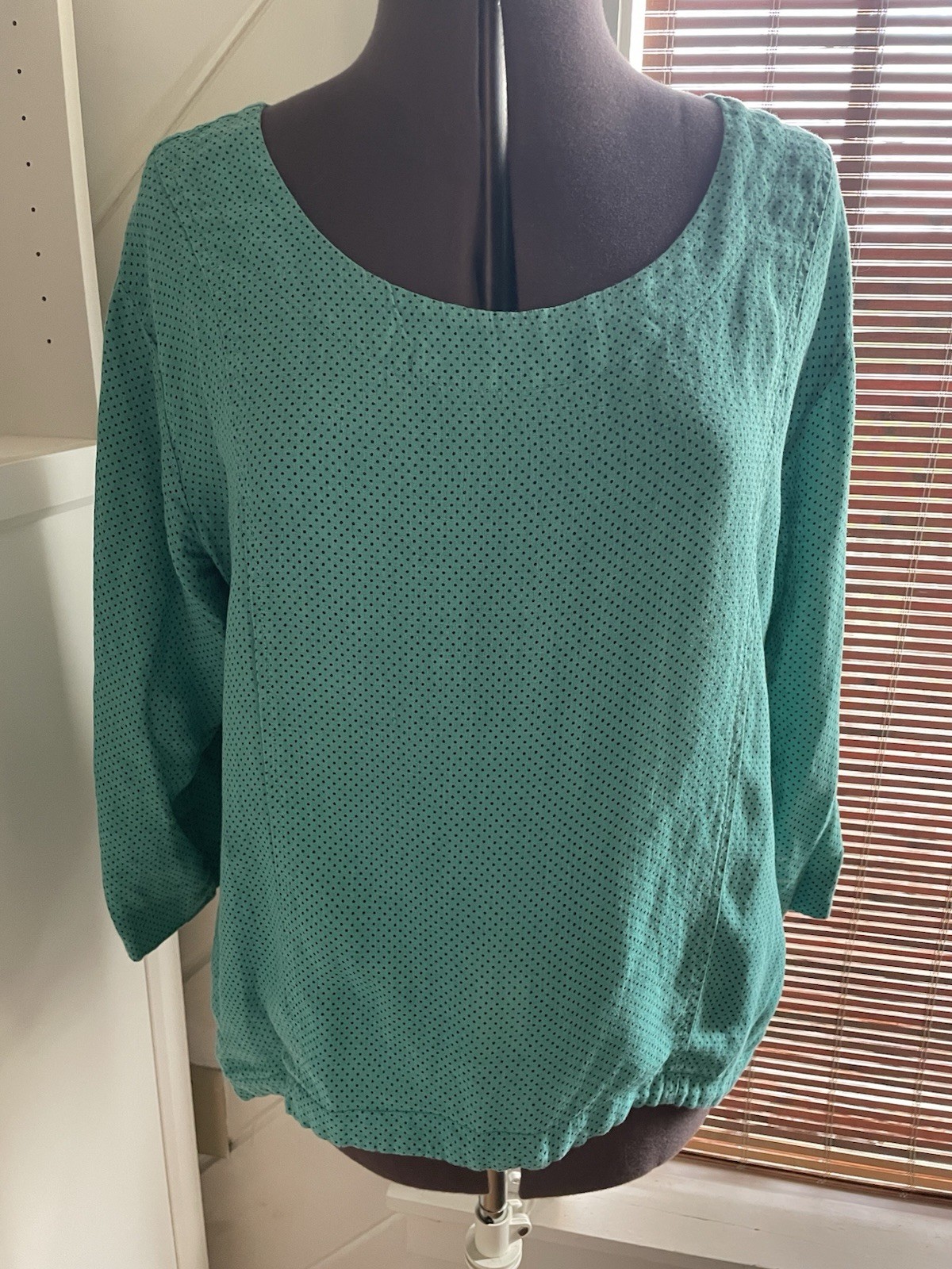Cut Loose Linen Polkadot Top Sz M Teal Lagenlook High Low Hem Maximalist Summer
