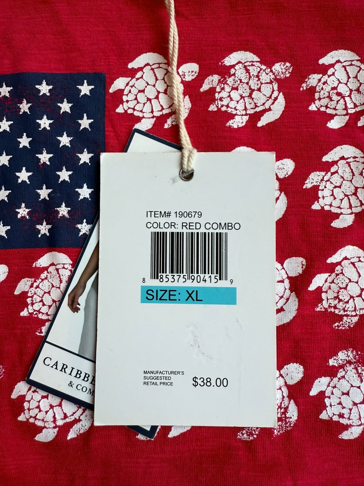 NWTs Caribbean Joe Crop Red Tshirt Flag/ Turtles Sz XL 38.00