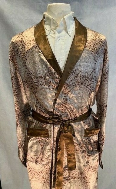 Mens Silk Satin Robe – Coffee Paisley Auspicious – 5 Day Delivery -USA Seller