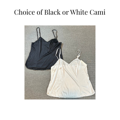 NWT VTG Vassarette CAMISOLE Black White Adjustable Strap 17701 M, L, XL, or 2XL