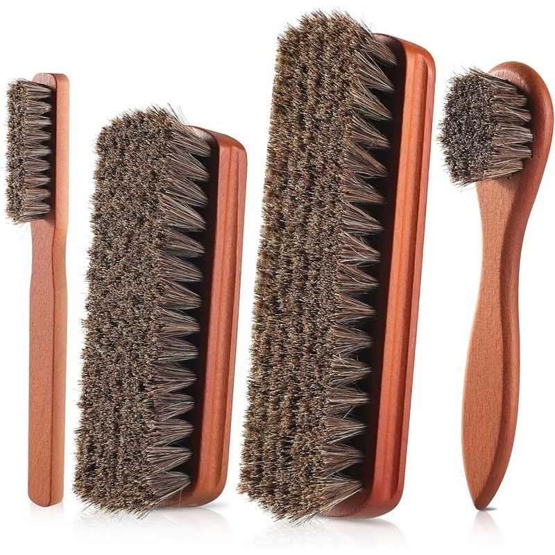 4-Piece Professional Horsehair Shoe Polish Brush Set Leather Care Cleaning New