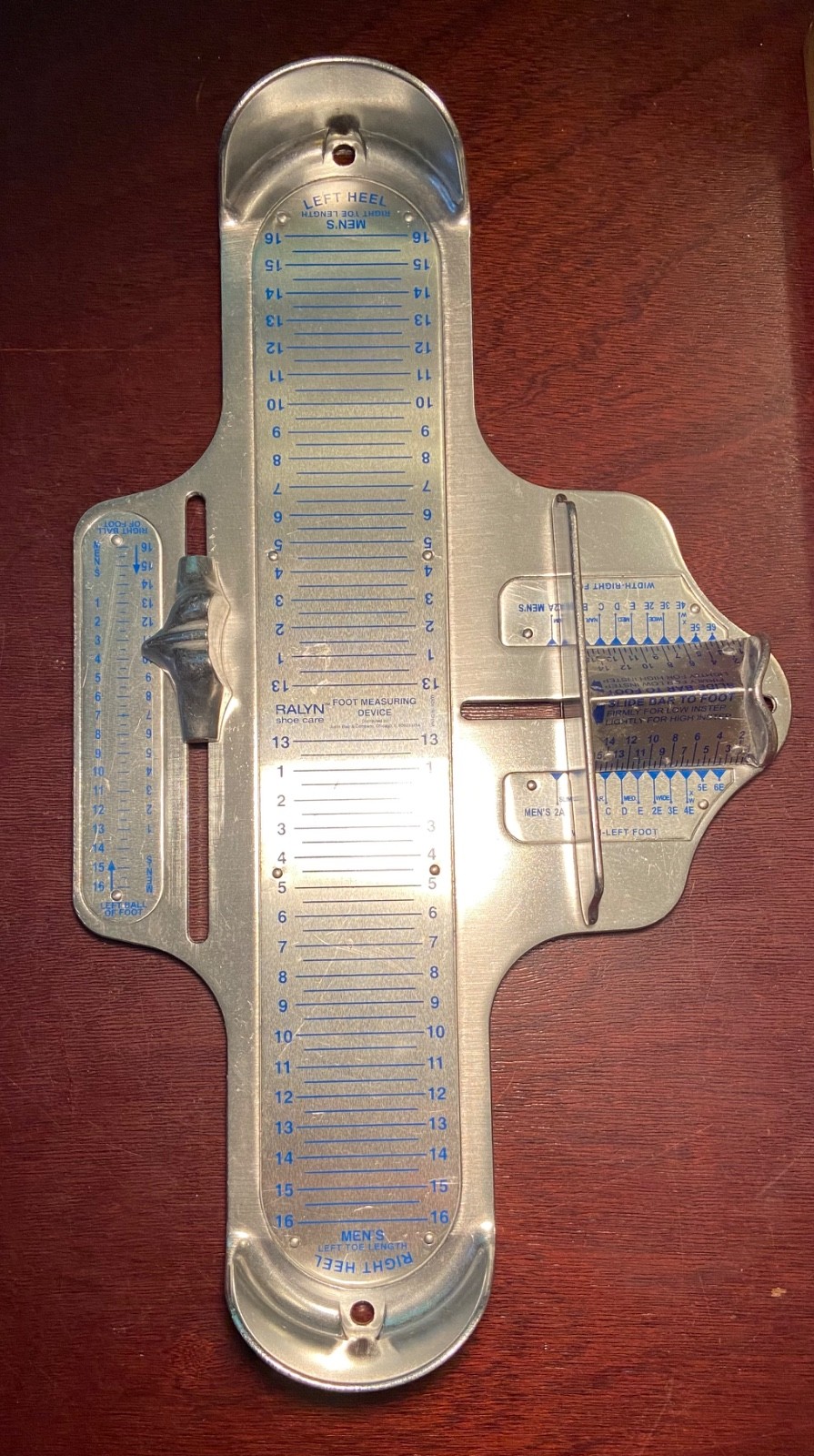 Ralyn Foot Measuring Device Mens Right & Left Foot Length & Width Metal EUC!
