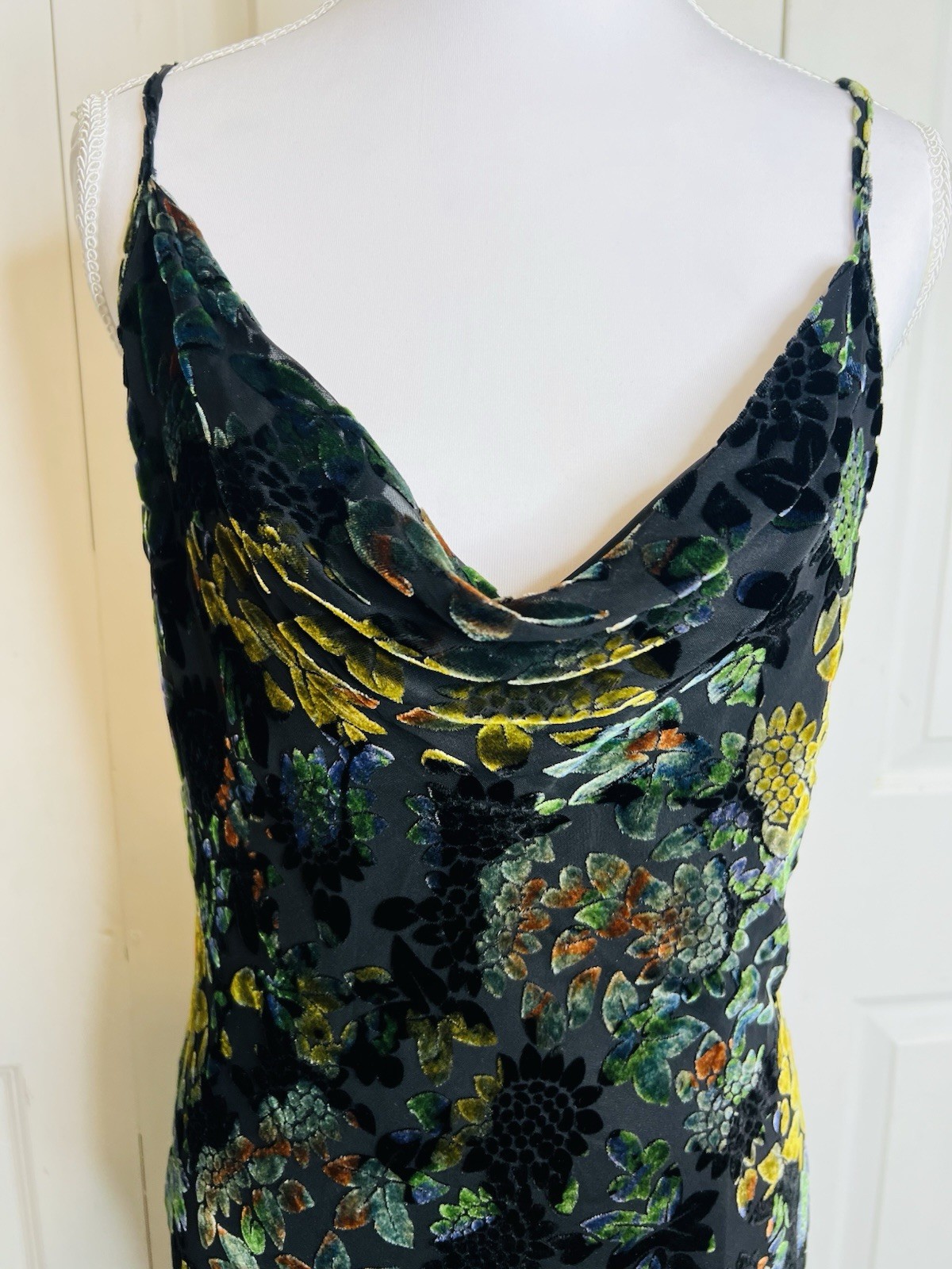 Vtg Newport News Size 10 Maxi Long Dress Velvet Silk Burnout Mermaid Hem Gown