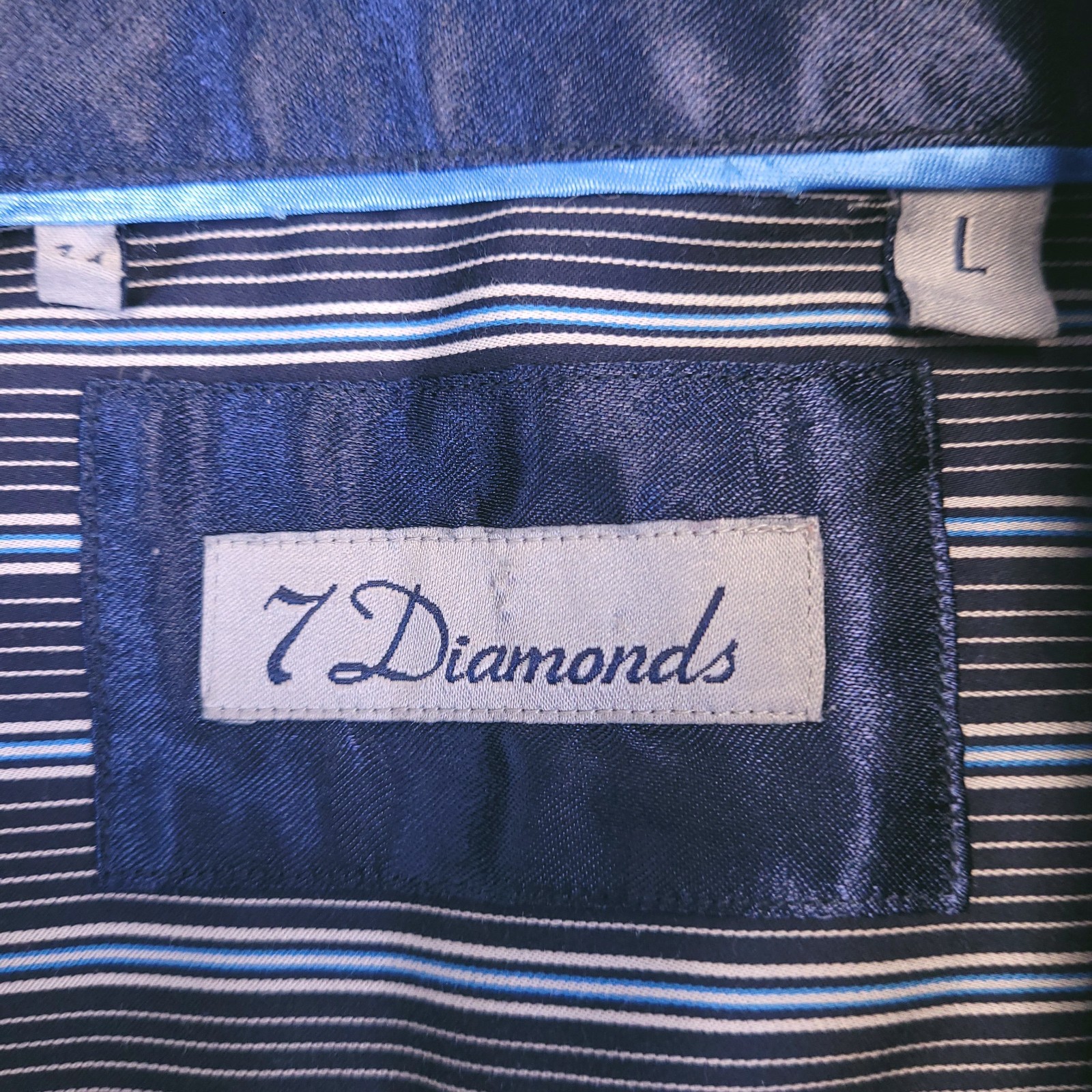7D 7 Diamonds Mens Large Button Up Vertical Striped Flip Cuff Contrast Trim