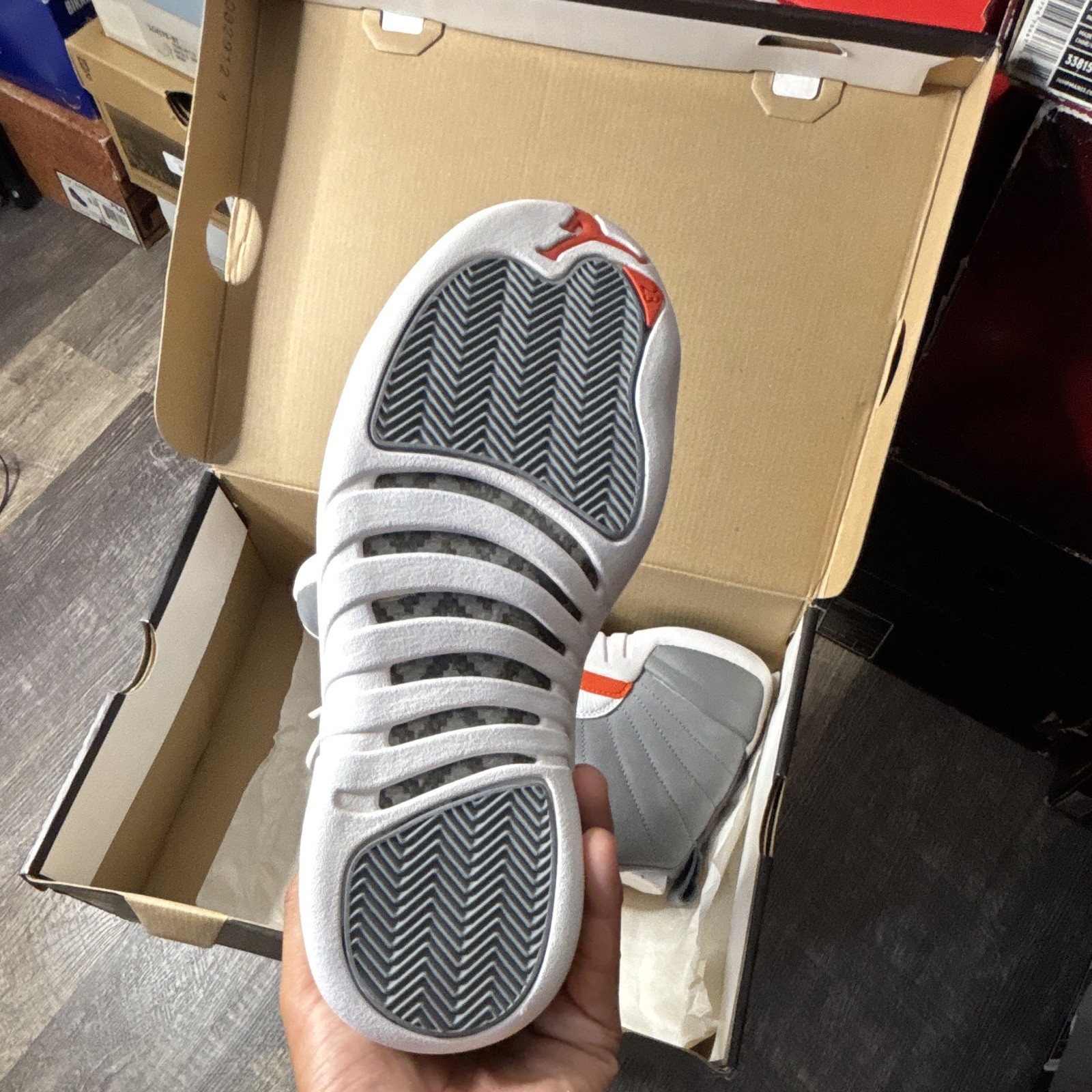 Jordan Air Jordan 12 Retro GS Cool Grey/White/Orange Leather High Top 7.5Y