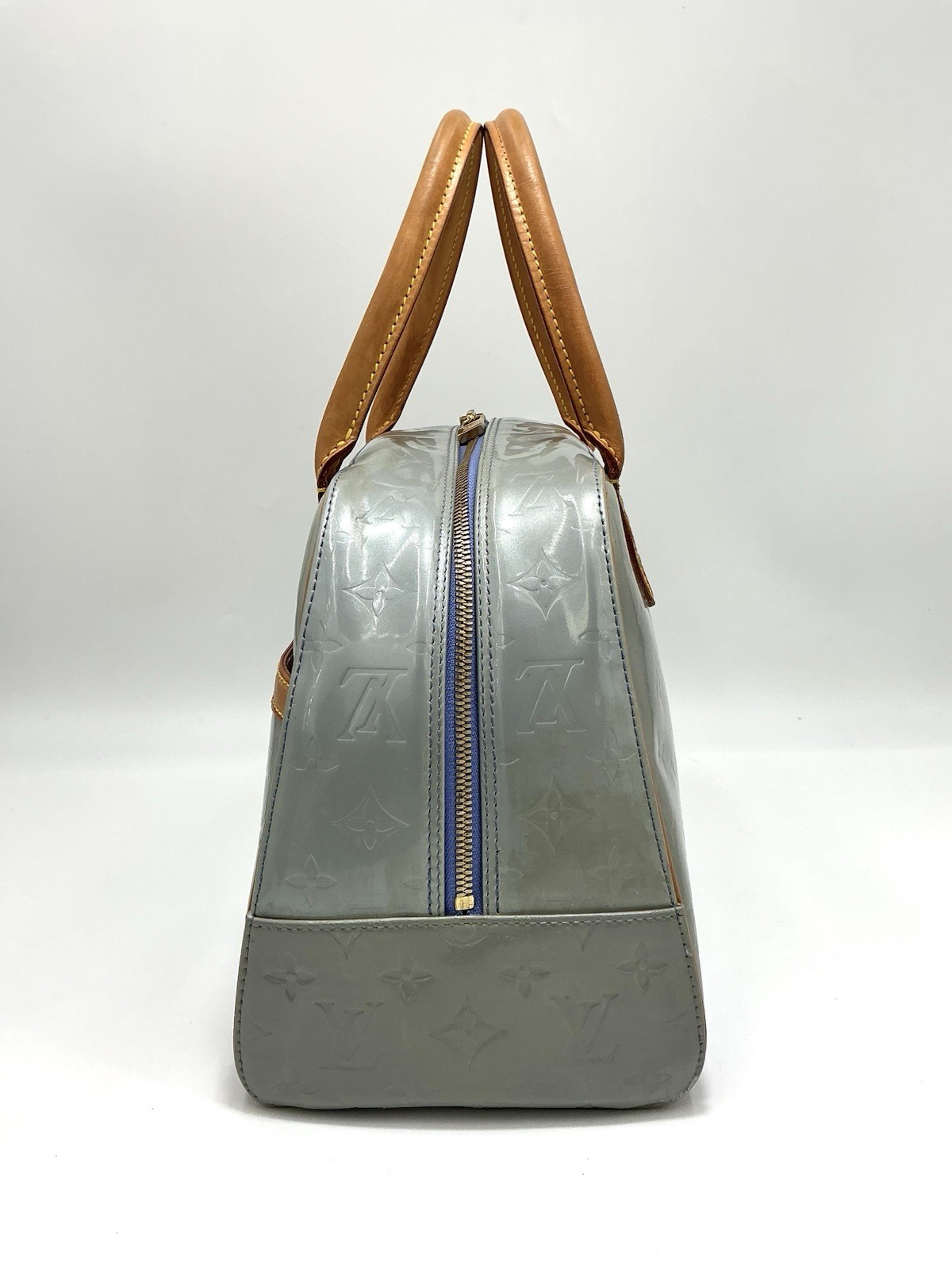 Louis Vuitton LV Monogram Tompkins Sq Vernis Patent Leather Gray Tote Bag + COA