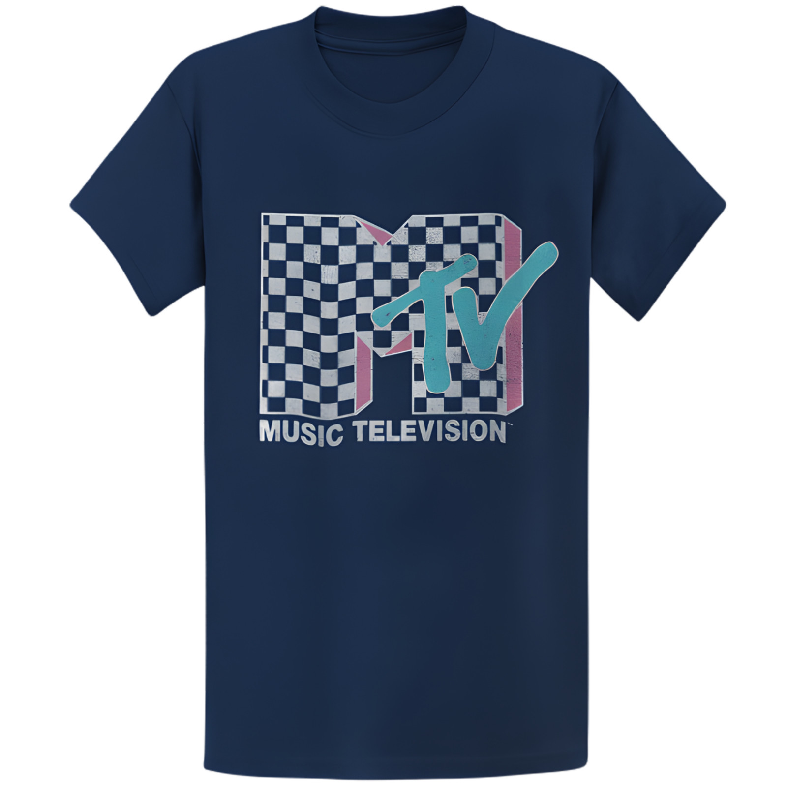Gildan 5000 Vintage MTV Neon Checkered Logo T-Shirt – Retro 80s 90s Gift Tee
