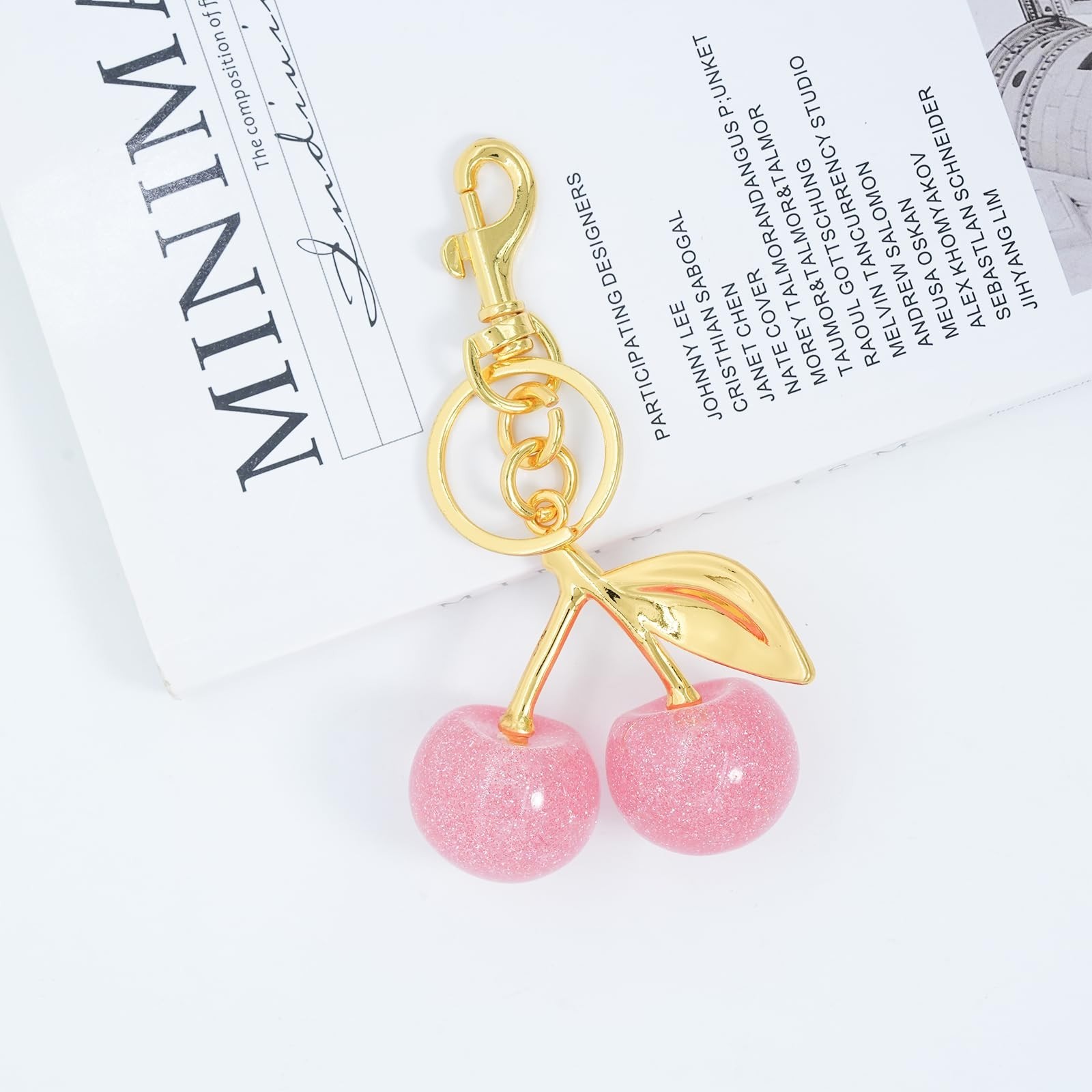 Women’s Cute Cherry Bag Charm Keychain – Red Glitter Purse Key Chain