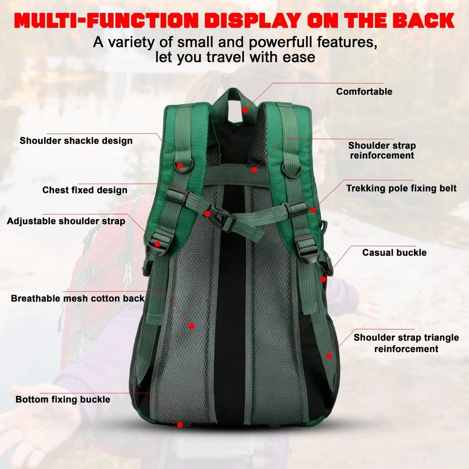 Men Women School Book Bag Rucsack Camping Hiking Backpack 40L Large Bag USA