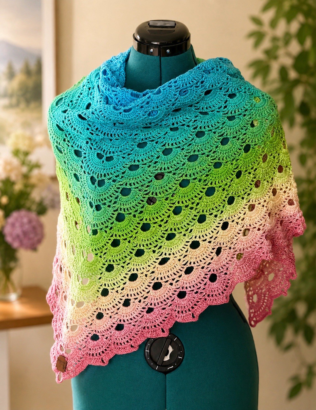 Handmade Crocheted Summer Shawl Wrap Boho Hippie Festival Beach Coverup