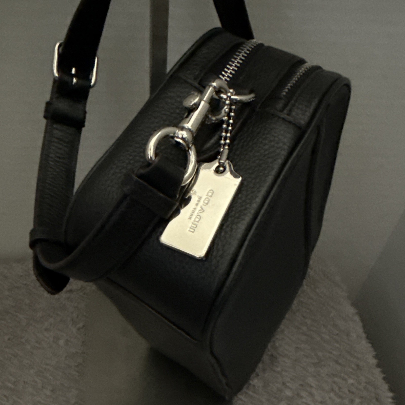 Coach Patchwork Crossbody Bag Blue Black White, Double Zip, Detachable Strap