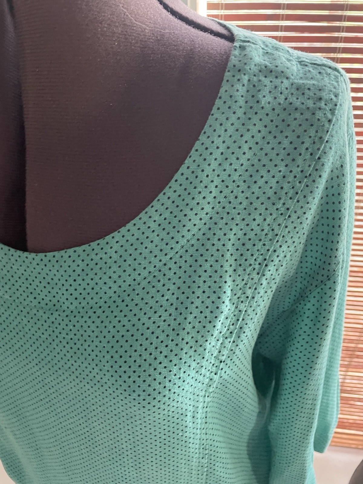 Cut Loose Linen Polkadot Top Sz M Teal Lagenlook High Low Hem Maximalist Summer
