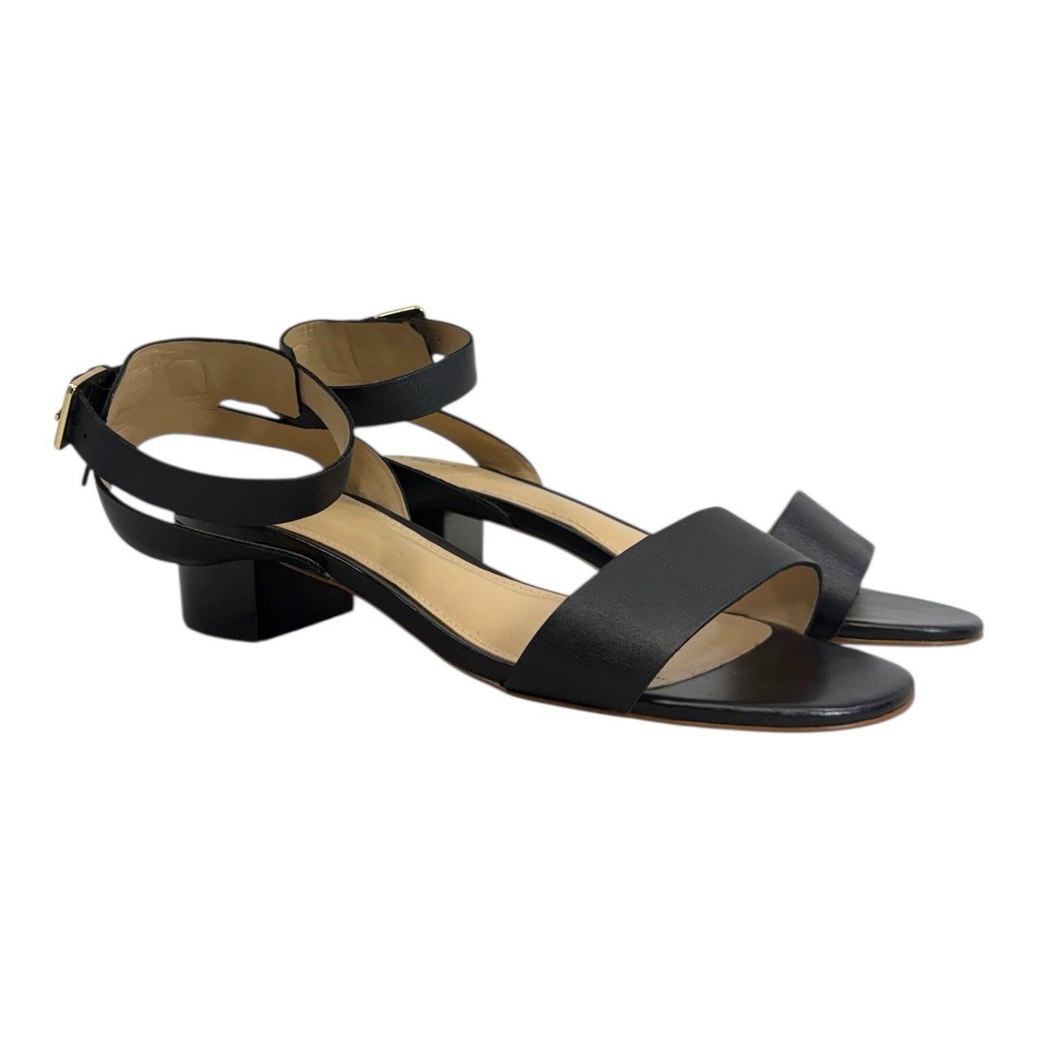 LANDS END Womens 7D 7 D Essential Leather Sandals Ankle Strap Minimalist BLACK