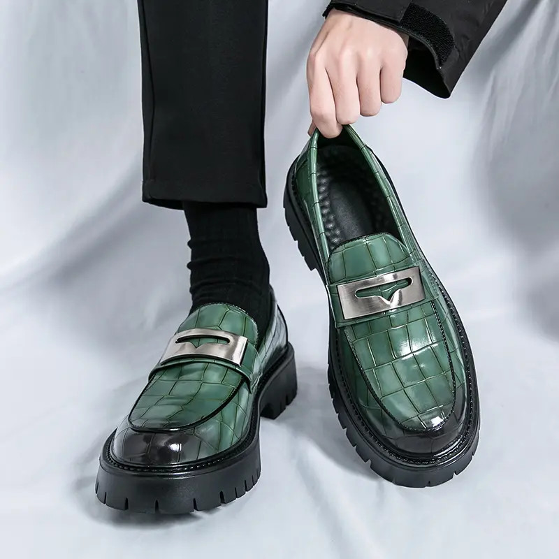 Men’s Slip On Alligator Pattern Platform Faux Leather Dress Shoes Thick Sole New