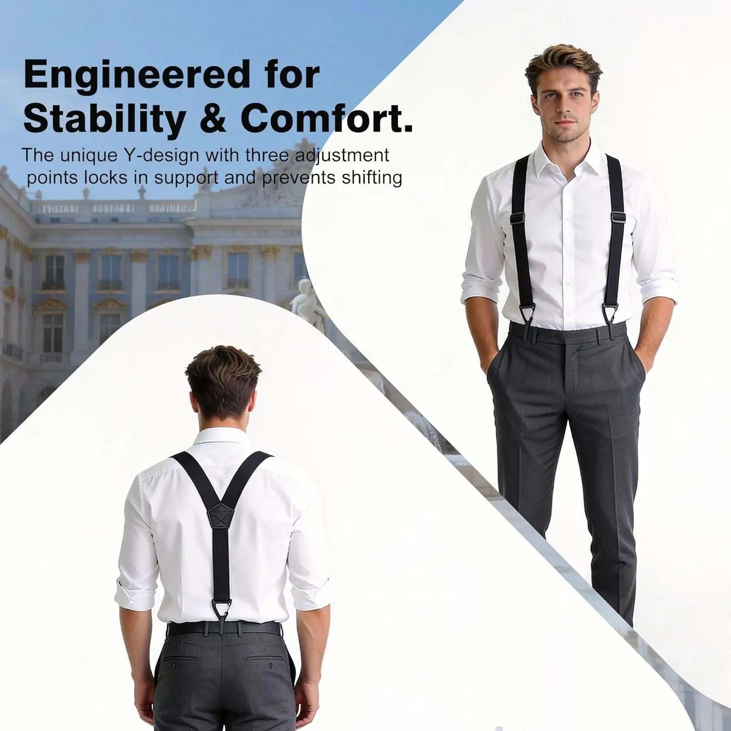 Heavy Duty Suspenders for Men Adjustable Elastic Y/X Back Work Hidden Undershirt