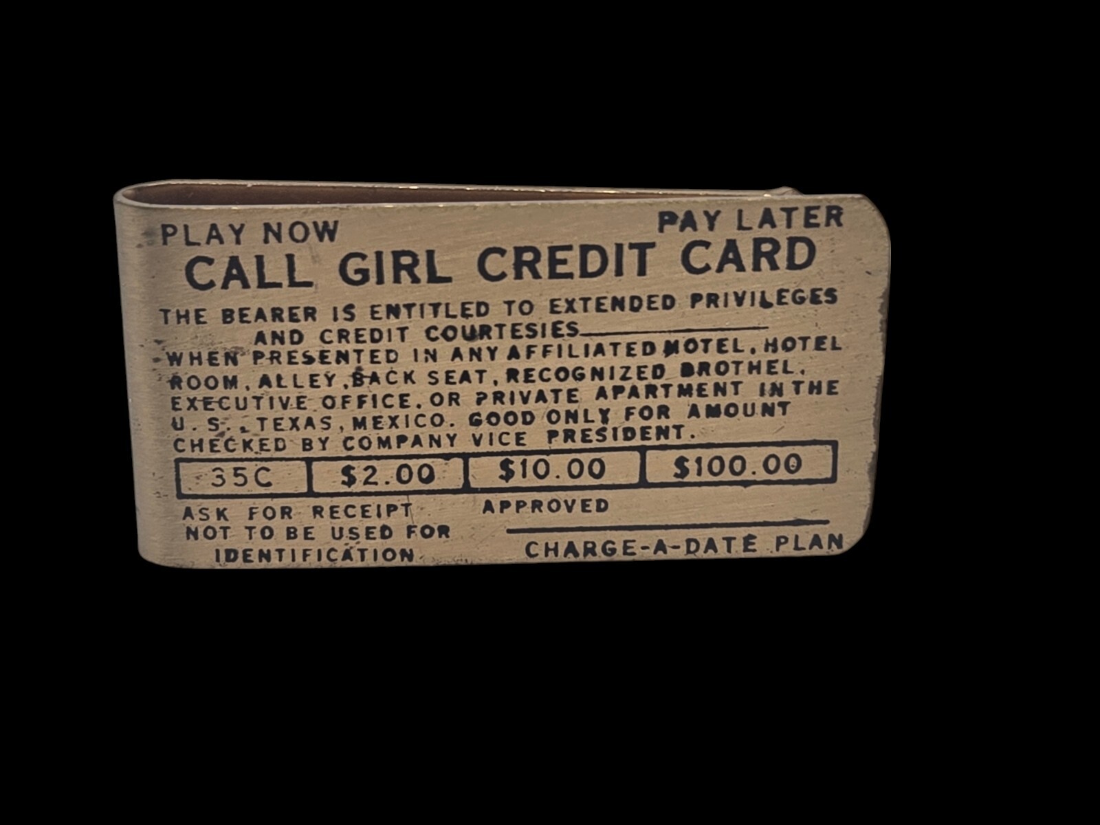 Call Girl Credit Card Money Clip Novelty Brothel Gift