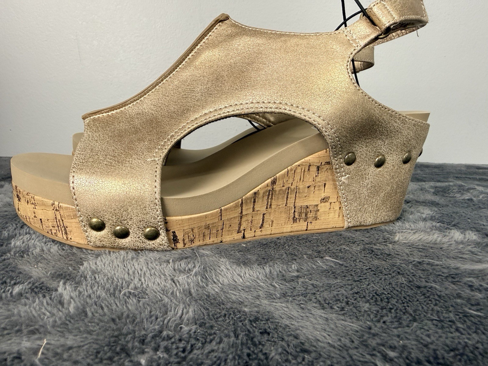 POP 9.5 M Metallic Gold Comfort Fit Wedge Sandals Slingback Shoes Women