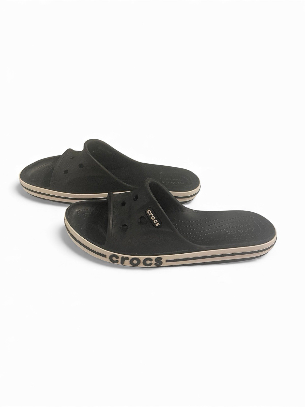 Crocs Unixes Adult Bayaband Slides Black & White Sandals W8/M6 Beach Resortwear