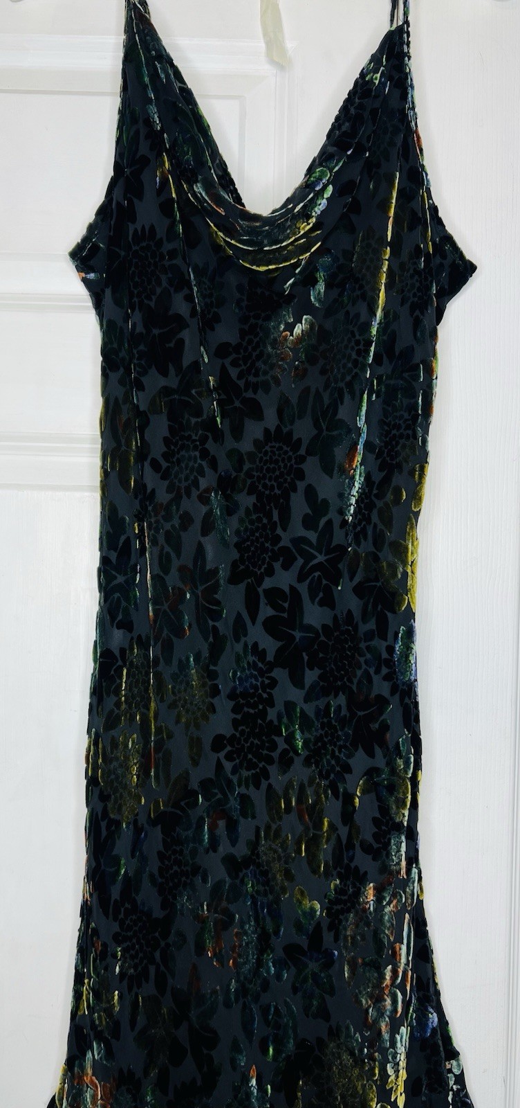 Vtg Newport News Size 10 Maxi Long Dress Velvet Silk Burnout Mermaid Hem Gown