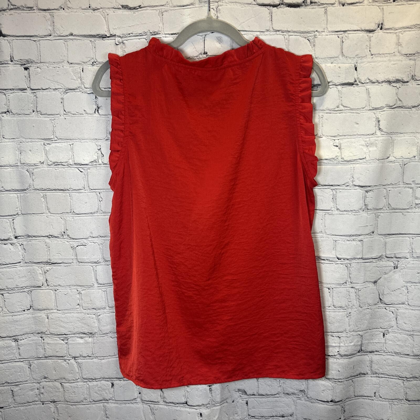 Knox Rose Red Boho Silky Satin Ruffle Sleeveless Top M