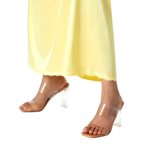 New Gorgeous Feminine Yellow Satin Lace Hem Long Half Slip Plus 2X NEW