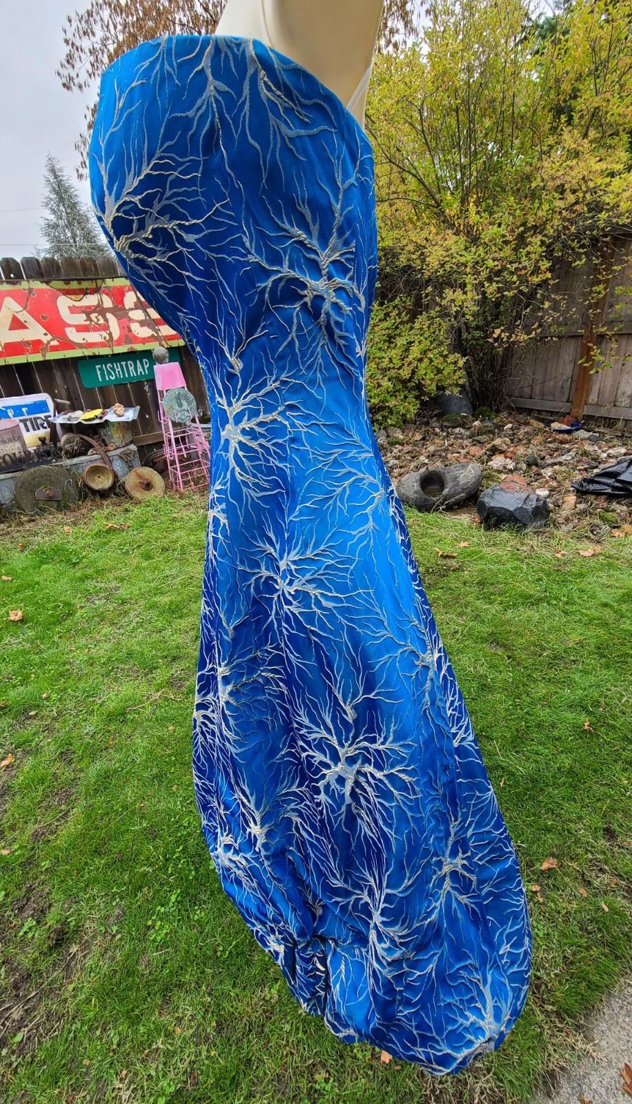 Rare VTG 50s FRANK USHER Blue Metallic Lightning/Branch/Neuron Jacquard Dress