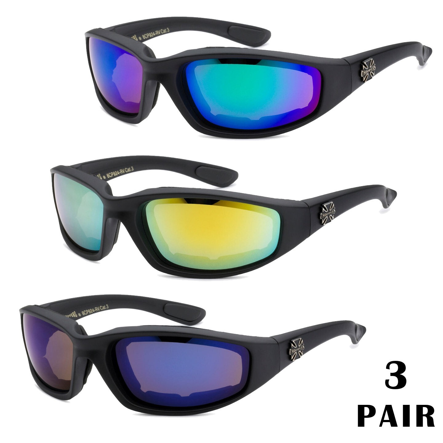 1/3 Pair Motorcycle Sports Biker Riding Glasses Padded Wind Resistant Sunglasses