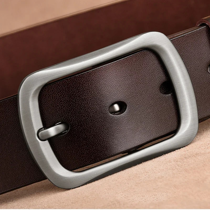 Genuine Leather Waist Belt Cowhide 3.8cm Men’s Plus Size Pin Buckle Jeans Belts