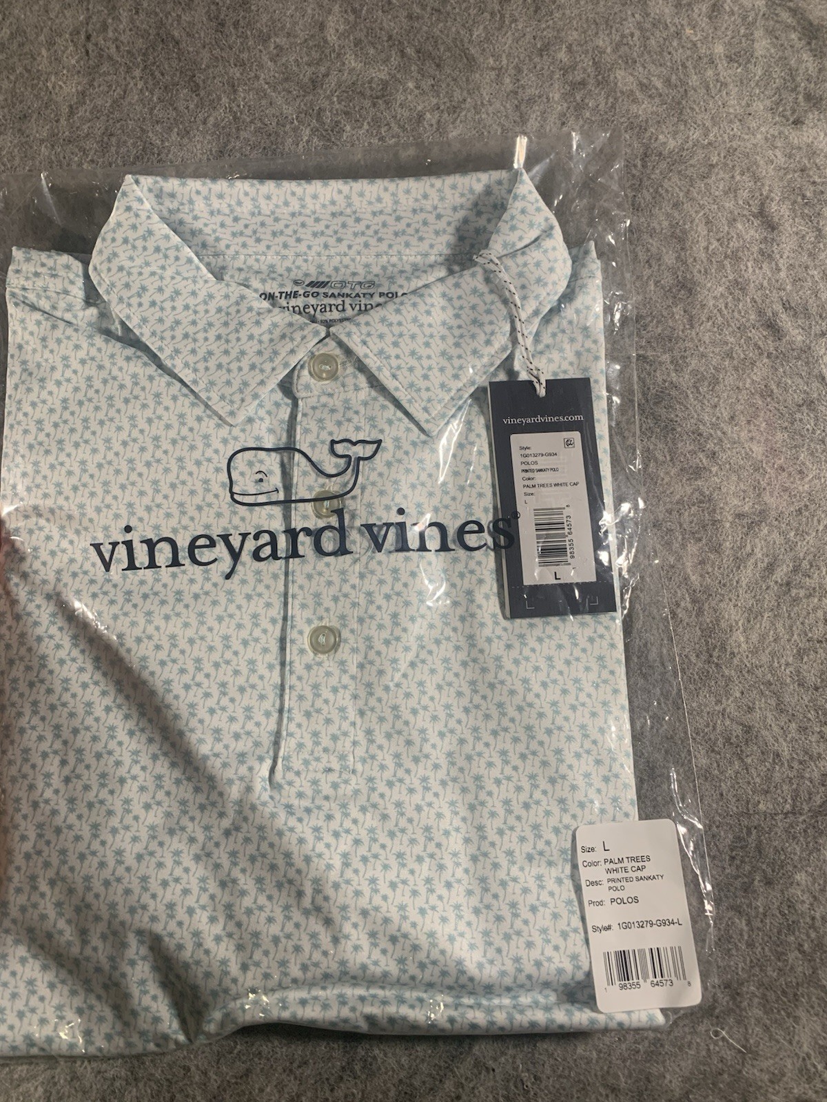 NWT Vineyard Vines Golf Shirt Mens White/Green Palm Tree Printed Sankaty Polo