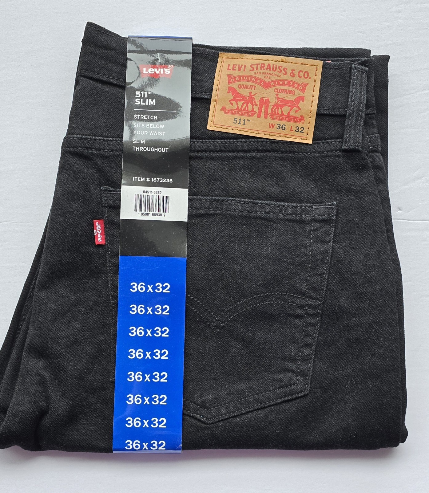 Levi’s Men’s 511 Slim Jeans Stretch Black Denim NEW 36×32
