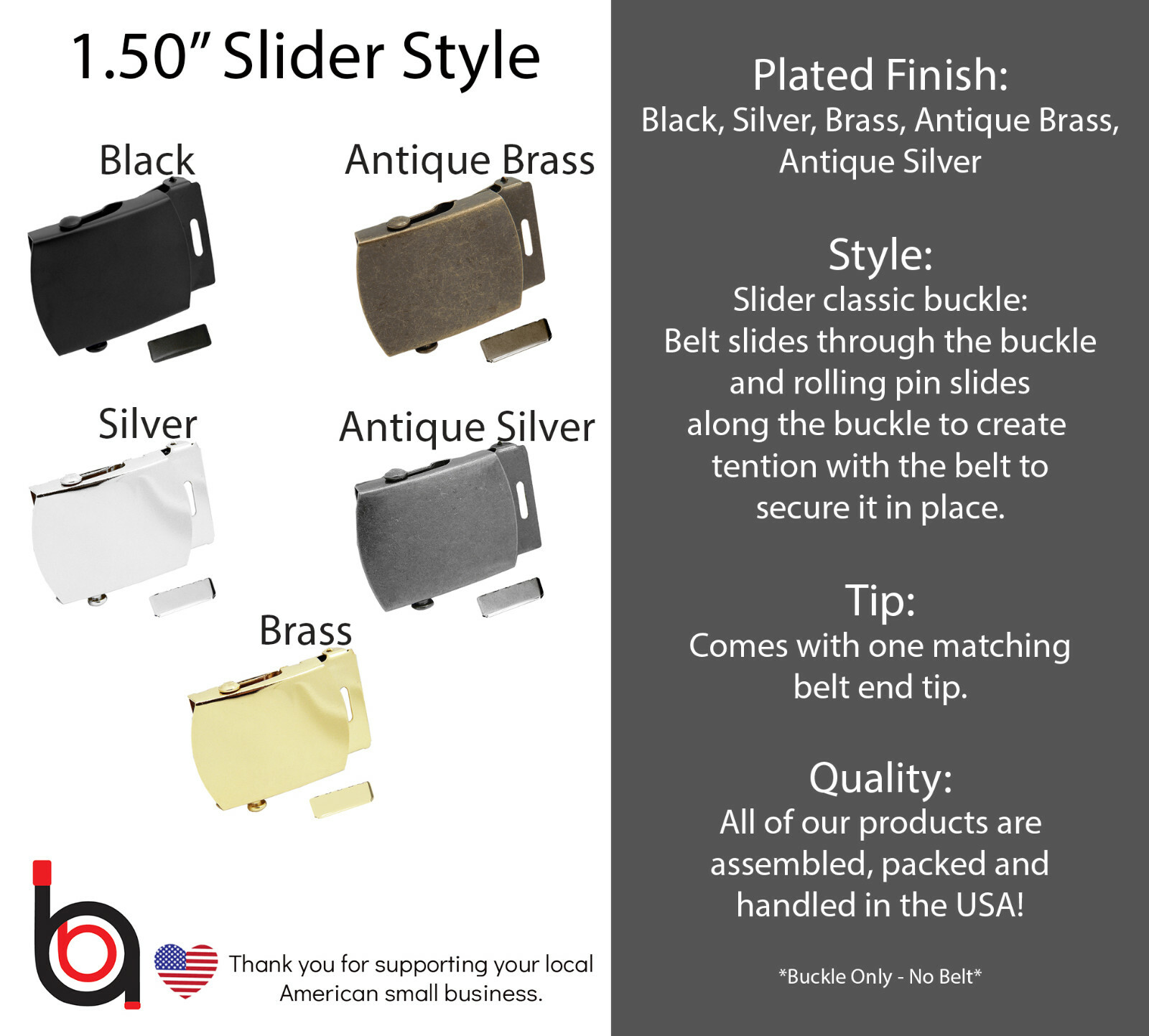 Build A Belt Replacement Military Style 1.50″ Wide Buckle With Matching Belt Tip