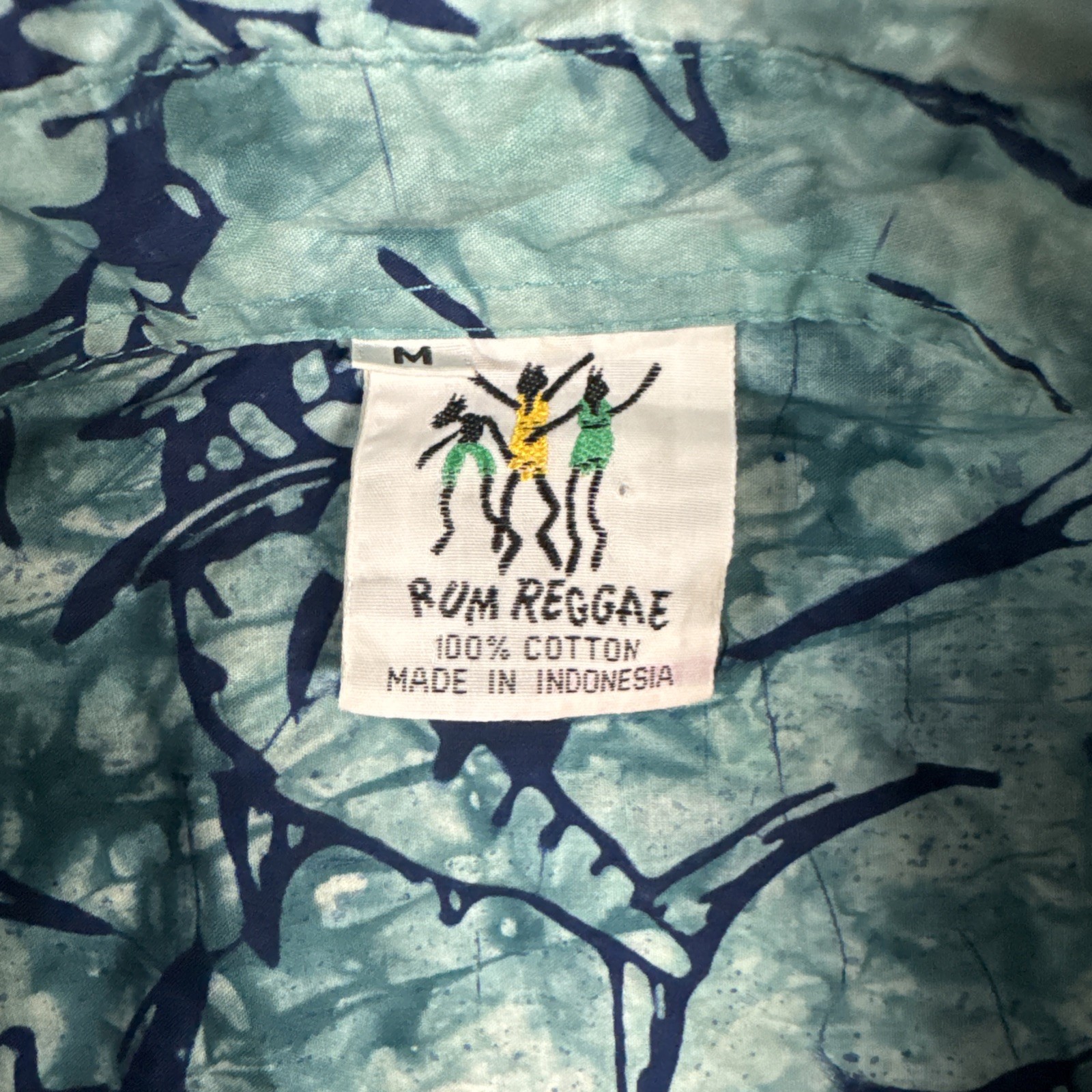 Rum Reggae Shirt Mens M Blue Fish Print Hawaiian Short Sleeve Button Up Cotton