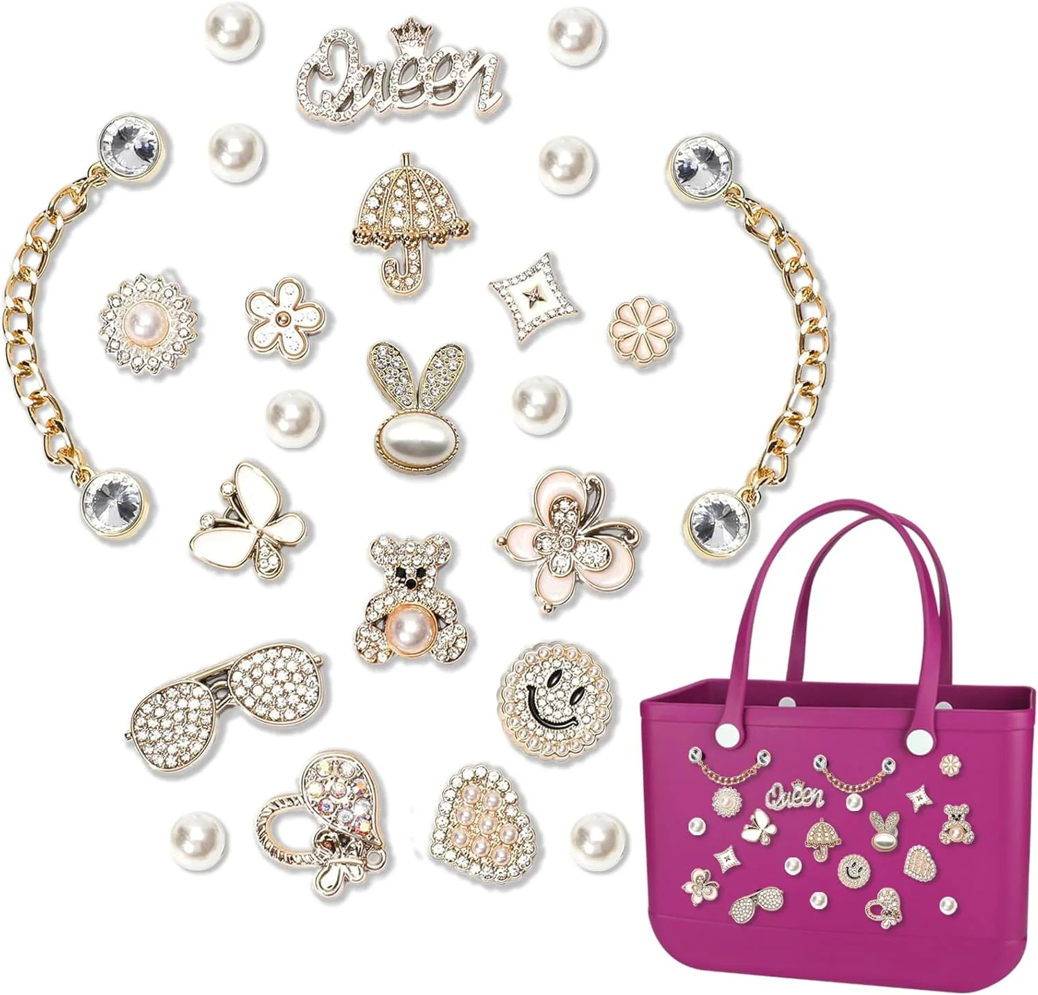 Bag Charms for Bogg Bag Accessories 24PCS Bling Sparkle Rhinestones Decorative B