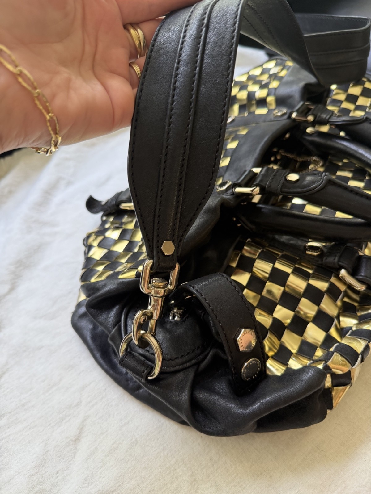 Vintage Marc by Marc Jacobs Metal Check Groovee Woven Black Gold Y2K OG Dustbag
