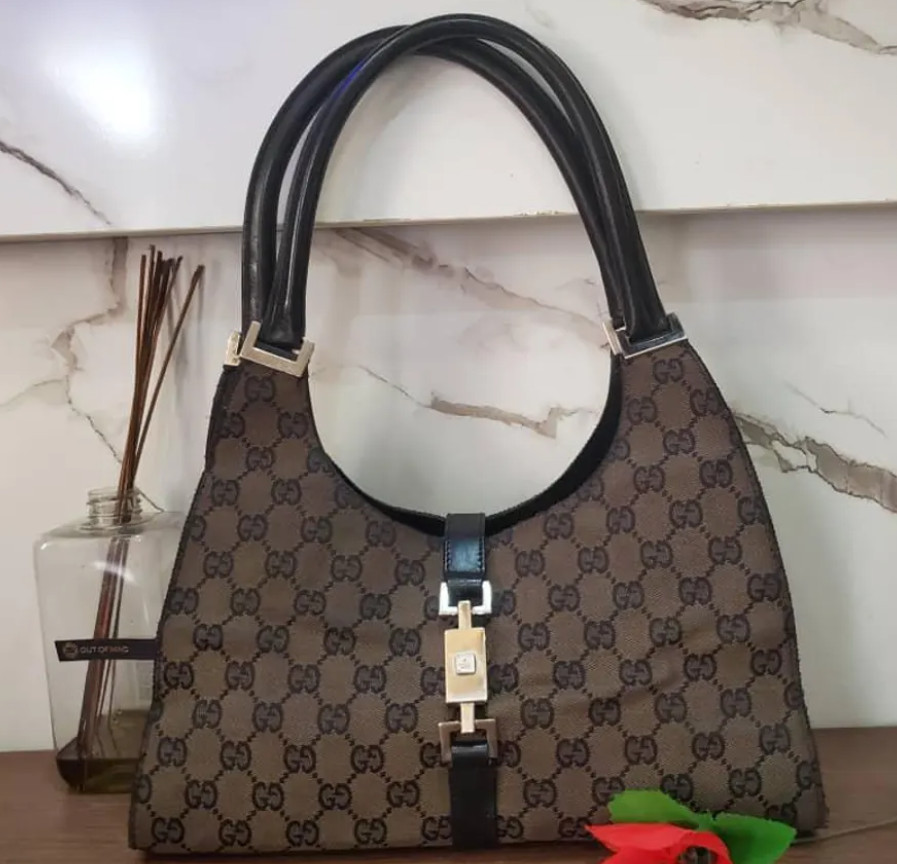 Vintage(before 2007) Gucci Brown JackieGG Pattern Shoulder Bag